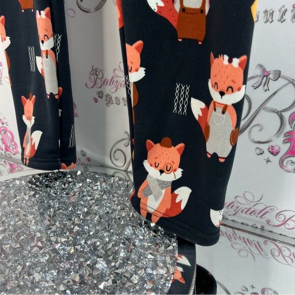 Just cozy tights leggings fleece lined Bottoms - Black Orange Fox Print warm - Picture 3 of 9